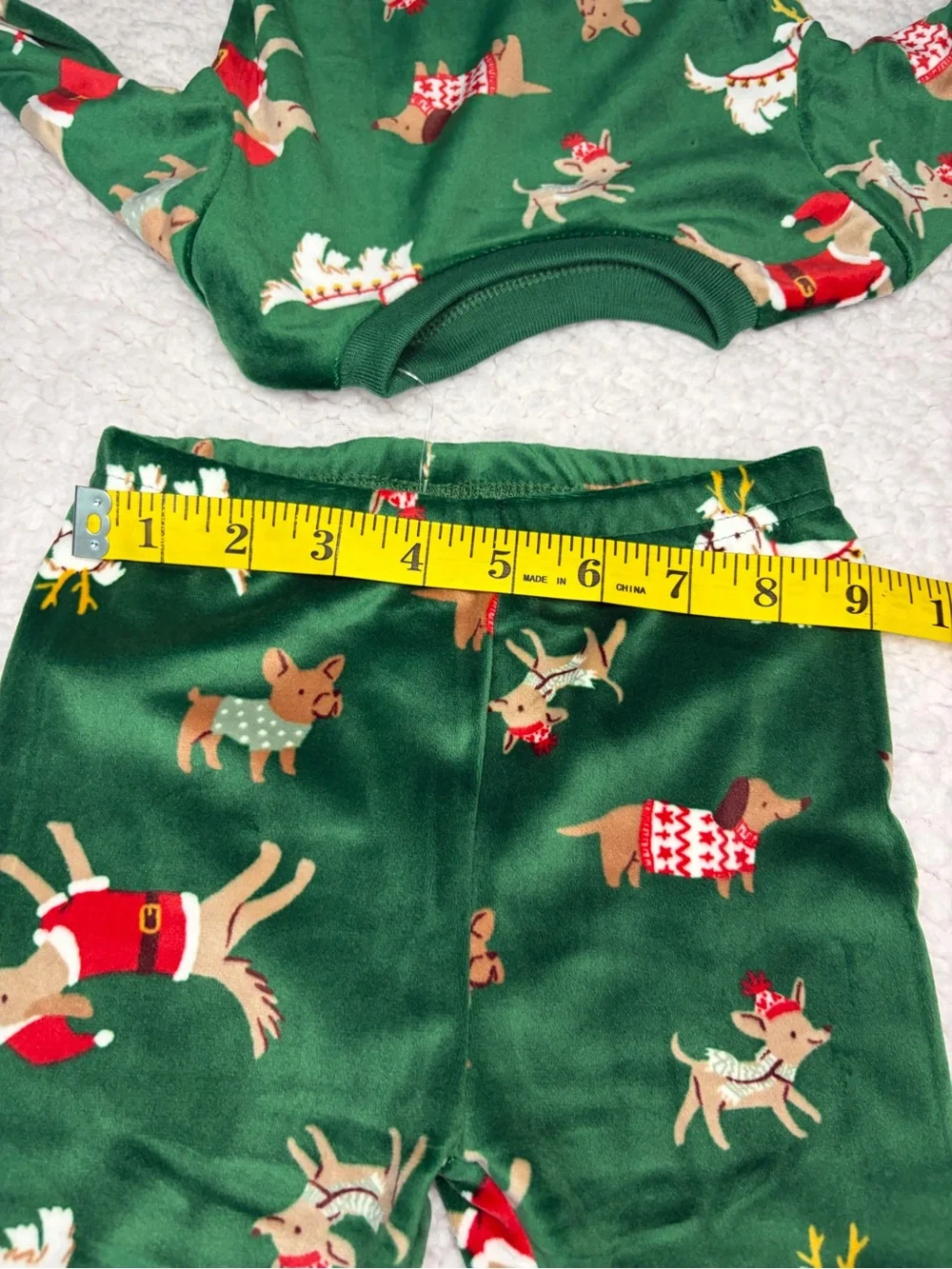 Kids Green Holiday Dog Print Christmas Designs Pajama Set